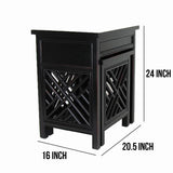 Benzara Wooden Nesting Tables with Cut Out Pattern, Set of 2, Black BM213498 Black Wood BM213498