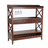 Wooden Bar Console Table with Crossed Sides and Spacious Drawers, Brown