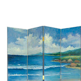 Benzara Wooden 4 Panel Room Divider with Coastal Print, Multicolor BM213505 Multicolor Wood BM213505