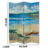 Benzara Wooden 4 Panel Room Divider with Coastal Print, Multicolor BM213505 Multicolor Wood BM213505