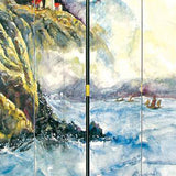 Benzara Wooden 4 Panel Room Divider with Landscape Scene, Multicolor BM213508 Multicolor Wood BM213508