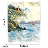 Benzara Wooden 4 Panel Room Divider with Landscape Scene, Multicolor BM213508 Multicolor Wood BM213508