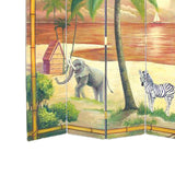 Benzara Wooden 4 Panel Room Divider with Ocean and Beach Scene, Multicolor BM213510 Multicolor Wood BM213510