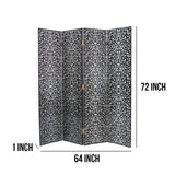 Benzara Wooden 4 Panel Room Divider with Scrolling Motifs, Black and Silver BM213512 Black and Silver Wood BM213512