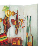 Benzara Wooden 4 Panel Room Divider with Cowboy Stuff Pictures, Multicolor BM213513 Multicolor Wood BM213513