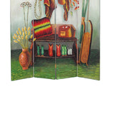 Benzara Wooden 4 Panel Room Divider with Cowboy Stuff Pictures, Multicolor BM213513 Multicolor Wood BM213513