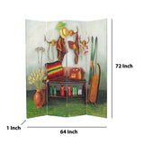 Benzara Wooden 4 Panel Room Divider with Cowboy Stuff Pictures, Multicolor BM213513 Multicolor Wood BM213513