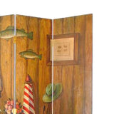 Benzara Wooden 4 Panel Room Divider with Sea and Marine Life Theme, Multicolor BM213514 Multicolor Wood BM213514