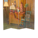 Benzara Wooden 4 Panel Room Divider with Sea and Marine Life Theme, Multicolor BM213514 Multicolor Wood BM213514