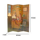 Benzara Wooden 4 Panel Room Divider with Sea and Marine Life Theme, Multicolor BM213514 Multicolor Wood BM213514