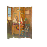 Benzara Wooden 4 Panel Room Divider with Sea and Marine Life Theme, Multicolor BM213514 Multicolor Wood BM213514