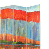 Benzara Wooden 4 Panel Room Divider with Forest Theme, Multicolor BM213516 Multicolor Wood BM213516