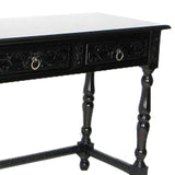 Benzara Wooden Console Table with Carved Details and Turned Legs, Black BM213517 Black Wood BM213517