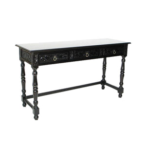 Benzara Wooden Console Table with Carved Details and Turned Legs, Black BM213517 Black Wood BM213517