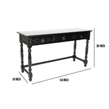 Benzara Wooden Console Table with Carved Details and Turned Legs, Black BM213517 Black Wood BM213517