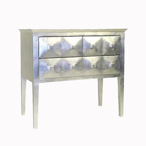 Benzara Wooden Accent Chest with Raised Geometric Prism Design, Silver BM213518 Silver Wood BM213518