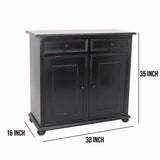 Benzara Wooden Cabinet with 2 Spacious Drawers and Door Cabinets, Black BM213520 Black Wood BM213520