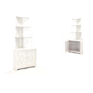 Benzara Wooden Corner Bookcase with 3 Shelves and 1 Cabinet, White BM213524 White Wood BM213524