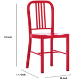 Benzara Industrial Metal Dining Chair with Slatted Backrest, Set of 2, Red BM213951 Red Metal BM213951