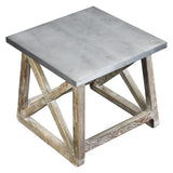 Benzara Zinc Top Wooden Side Table with Cross Beam Frame, Gray and Washed White BM214006 Gray and White Metal and Solid Wood BM214006