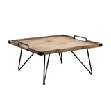 Benzara Rectangular Tray Top Wooden Coffee Table with Hairpin Legs, Brown and Black BM214007 Brown and Black Metal and Solid Wood BM214007