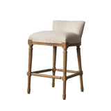 Benzara Nailhead Trim Fabric Upholstered Bar Stool with Fluted Legs, Beige and Brown BM214009 Beige and Brown Solid Wood and Fabric BM214009