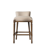 Benzara Nailhead Trim Fabric Upholstered Bar Stool with Fluted Legs, Beige and Brown BM214009 Beige and Brown Solid Wood and Fabric BM214009