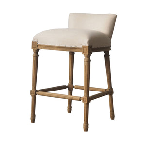 Benzara Nailhead Trim Fabric Upholstered Bar Stool with Fluted Legs, Beige and Brown BM214009 Beige and Brown Solid Wood and Fabric BM214009