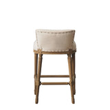 Benzara Nailhead Trim Fabric Upholstered Bar Stool with Fluted Legs, Beige and Brown BM214009 Beige and Brown Solid Wood and Fabric BM214009