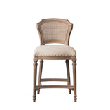 Benzara Nailhead Fabric Upholstered Bar Stool with Perforated Back, Beige and Brown BM214010 Beige and Brown Solid Wood and Fabric BM214010