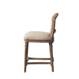 Benzara Nailhead Fabric Upholstered Bar Stool with Perforated Back, Beige and Brown BM214010 Beige and Brown Solid Wood and Fabric BM214010