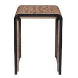 Benzara Upside U Shape Rectangular Top End Table with Cut Outs, Natural Brown BM214011 Brown Solid Wood and Metal BM214011