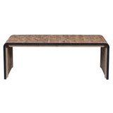 Benzara Upside U Shape Rectangular Top Coffee Table with Cut Outs, Natural Brown BM214012 Brown Solid Wood and Metal BM214012