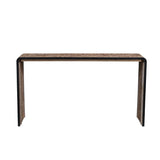 Benzara Upside U Shape Rectangular Top Console Table with Cut Outs, Natural Brown BM214013 Brown Solid Wood and Metal BM214013