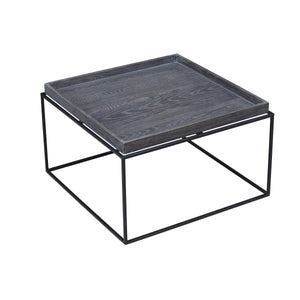 Benzara Tray Top Wooden Coffee Table with Tubular Legs, Gray and Black BM214014 Gray and Black Solid Wood and Metal BM214014