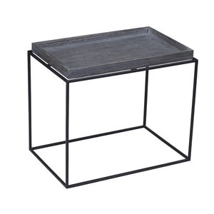 Benzara Tray Top Wooden End Table with Tubular Legs, Gray and Black BM214015 Gray and Black Solid Wood and Metal BM214015