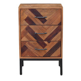 Benzara Plank Style 3 Drawers Wooden Nightstand with Tubular Legs, Brown and Black BM214017 Brown and Black Solid Wood and Metal BM214017