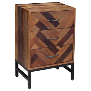 Benzara Plank Style 3 Drawers Wooden Nightstand with Tubular Legs, Brown and Black BM214017 Brown and Black Solid Wood and Metal BM214017