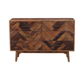 Benzara Plank Style 6 Drawers Wooden Dresser with Splayed Legs, Natural Brown BM214018 Brown Solid Wood BM214018