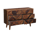 Benzara Plank Style 6 Drawers Wooden Dresser with Splayed Legs, Natural Brown BM214018 Brown Solid Wood BM214018