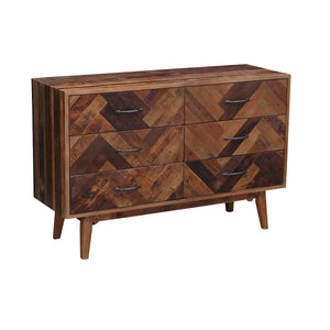 Benzara Plank Style 6 Drawers Wooden Dresser with Splayed Legs, Natural Brown BM214018 Brown Solid Wood BM214018