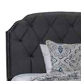 Benzara Fabric California King Bed with Camelback Headboard and Nailhead Trim,Gray BM214050 Gray Solid wood, Veneer BM214050