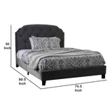 Benzara Fabric California King Bed with Camelback Headboard and Nailhead Trim,Gray BM214050 Gray Solid wood, Veneer BM214050