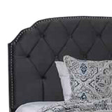 Benzara Fabric Full Size Bed with Camelback Headboard and Nailhead Trim, Gray BM214052 Gray Solid wood, Veneer BM214052