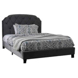 Fabric Full Size Bed with Camelback Headboard and Nailhead Trim, Gray