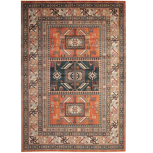 Benzara 90 X 63 Inch Fabric Rug with Tribal Pattern and Jute Backing, Brown BM214118 Brown Fabric BM214118