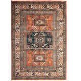 90 X 63 Inch Fabric Rug with Tribal Pattern and Jute Backing, Brown