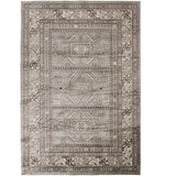 90 X 63 Inch Fabric Rug with Tribal Pattern and Jute Backing, Gray