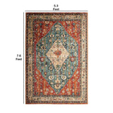 Benzara 90 X 63 Inch Fabric Rug with Tribal Pattern and Jute Backing, Red and Blue BM214123 Red, Blue Fabric BM214123