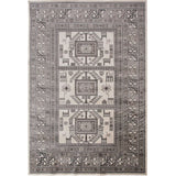 90 X 63 Inch Fabric Rug with Intricate Tribal Pattern and Jute Backing, Light Gray